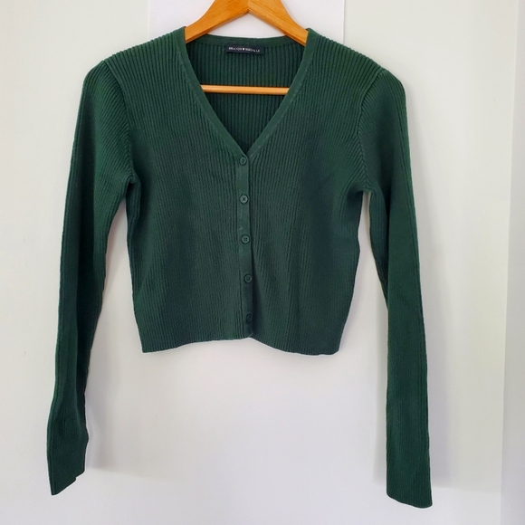Brandy Melville Sweaters - BRANDY MELVILLE Sz S Zelly Long Sleeve Dark Green Crop Button Up Sweater